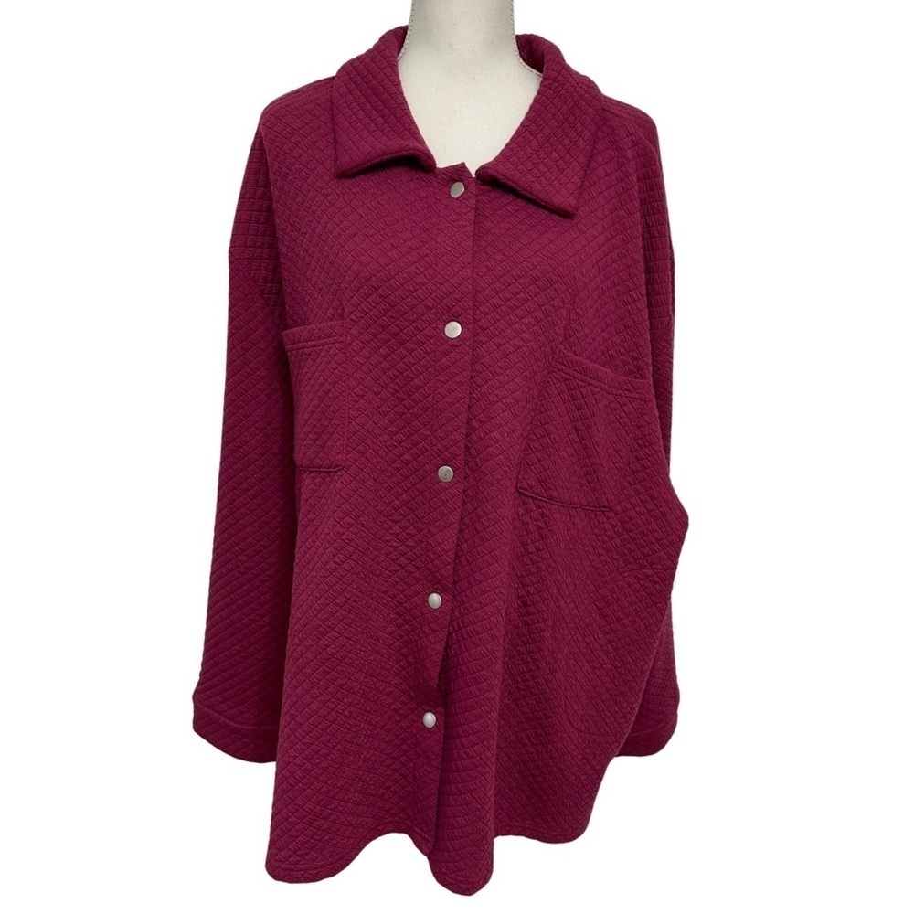Muk Luks Quilted Shacket Pockets Silver Snap Buttons Berry Size 3X Comfy NWT